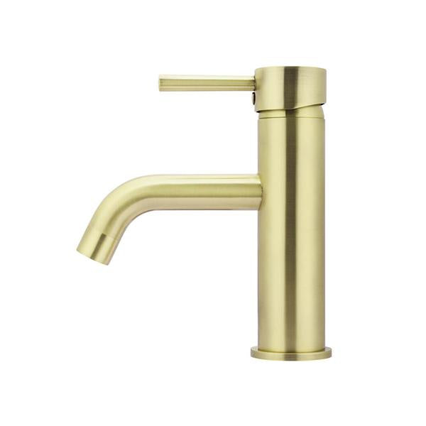 Meir Round Basin Mixer Curved Spout - Tiger Bronze