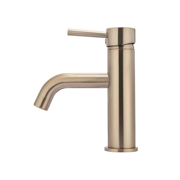 Meir Round Basin Mixer Curved Spout - Champagne