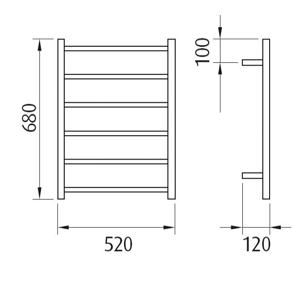 Forme 6 Bar Round Heated Towel Rail 520mm