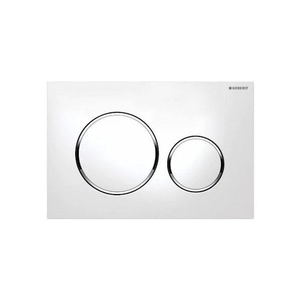 Geberit Sigma 20 White Gloss Flush Plate - Chrome Rings