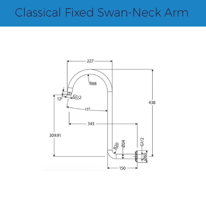 Fienza Classical Fixed Swan-Neck Arm - Matte Black
