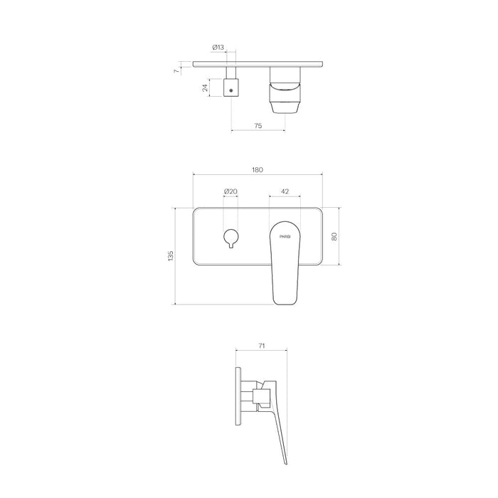 Parisi Float Wall Mixer with 2-Way Diverter - Brushed Nickel