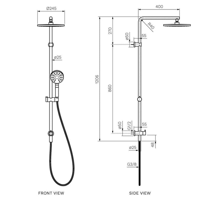 Parisi Envy II Shower Column with Sliding Rail & Turn Diverter - Matt Black