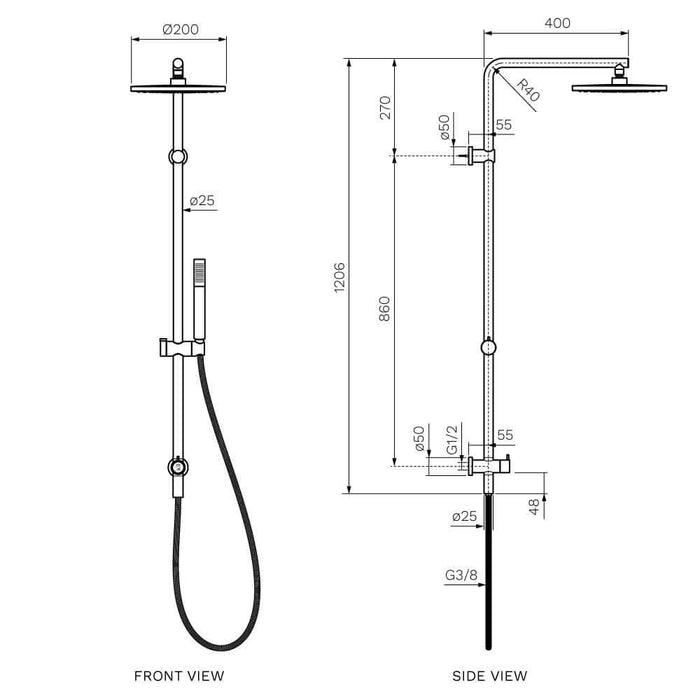 Parisi Envy II Shower Column with Sliding Rail & Turn Diverter - Matt Bronze