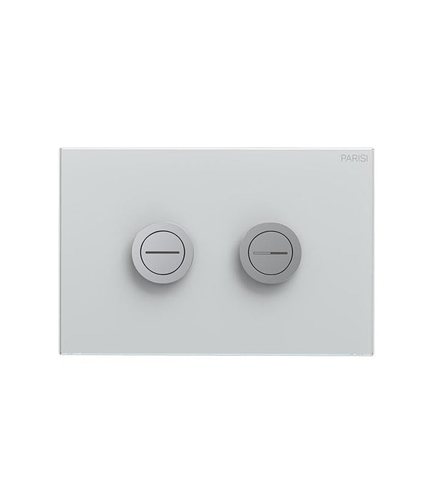 Parisi Twin Button Set on White Glass Plate for Low Level Cisterns