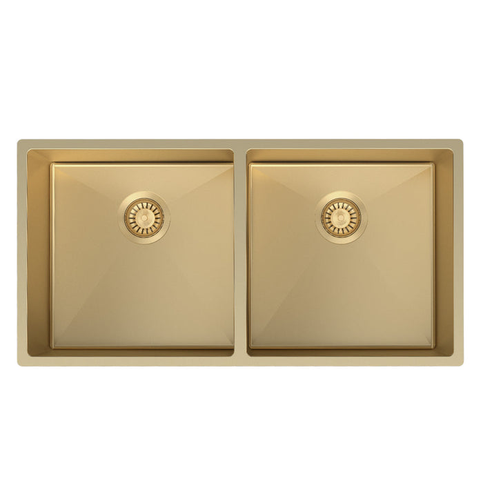 Parisi Quadro Sink Deep Double Bowl 865mm - Brushed Brass