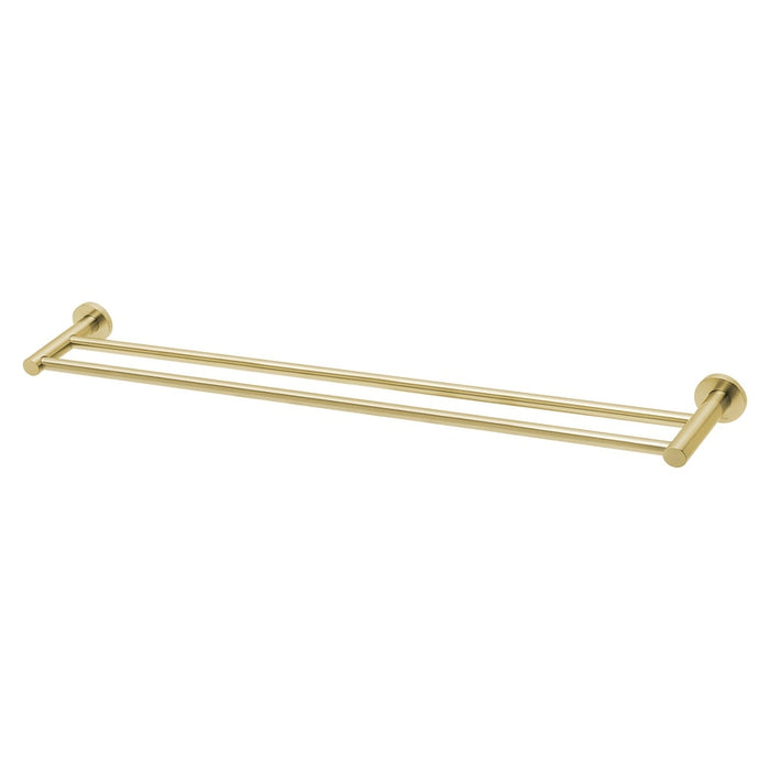 Phoenix Radii Double Towel Rail 800mm Round Plate - Brushed Gold