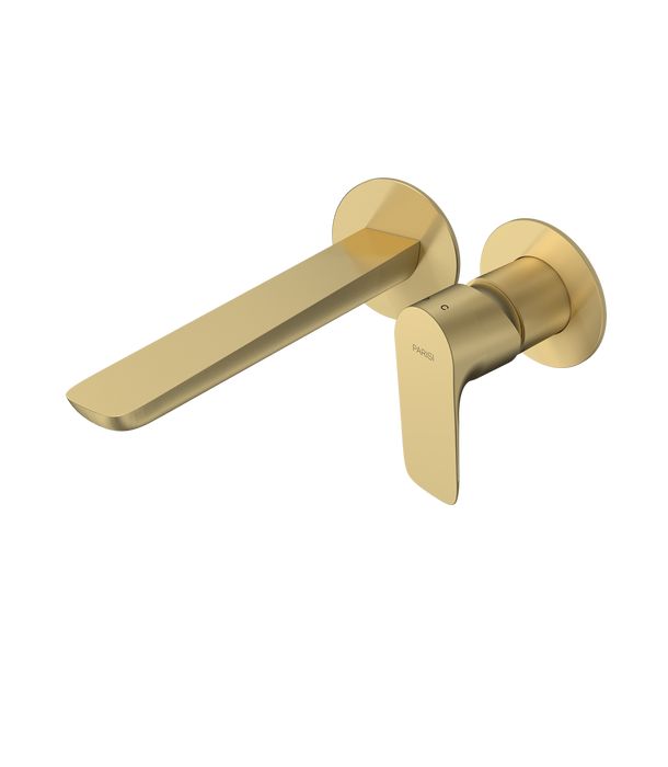 Parisi Slim II Wall Mixer with 190mm Spout (Individual Flanges) - Brushed Brass