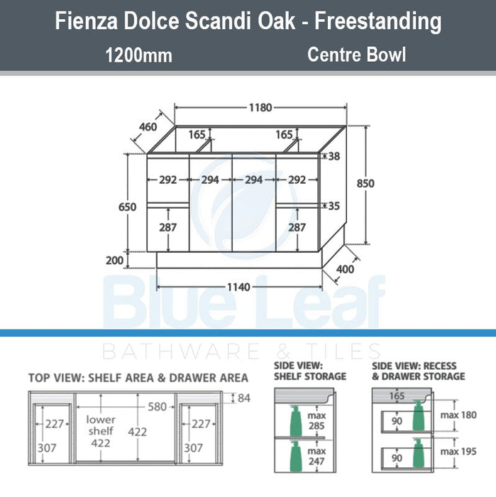 Fienza Dolce Edge Scandi Oak 1200mm Freestanding Vanity