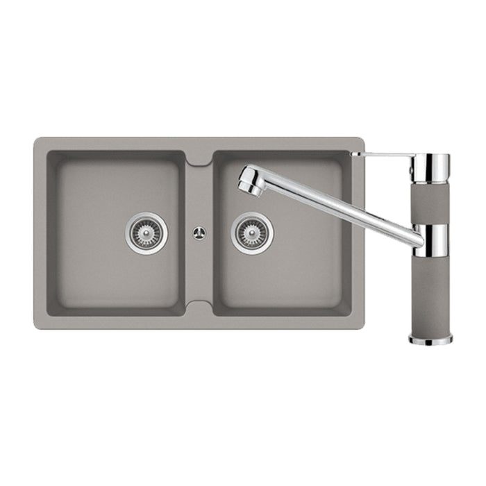 Abey Schock Typos Double Bowl & 400456C Kitchen Mixer - Concrete