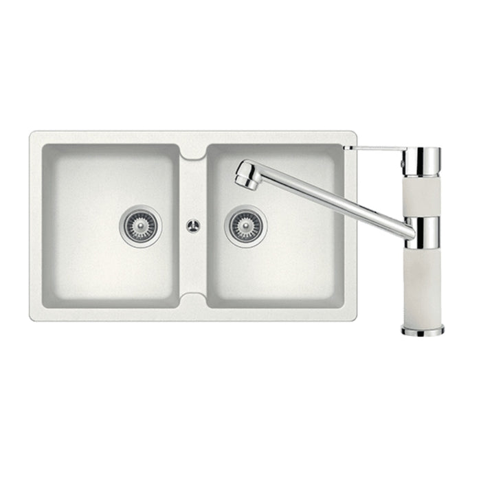 Abey Schock Typos Double Bowl & 400456A Kitchen Mixer - Alpina (White)
