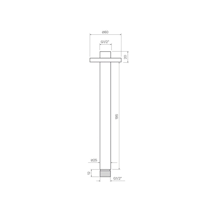 Parisi Tondo Ceiling Shower Arm 200mm Matt Black