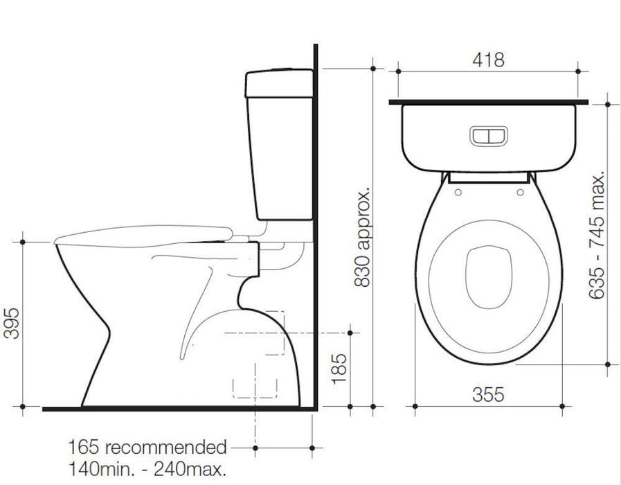 Caroma Aire Concorde Connector Bottom Inlet Toilet Suite