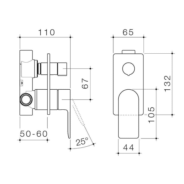 Caroma Urbane II Bath / Shower Mixer With Diverter Square Plate - Matte Black