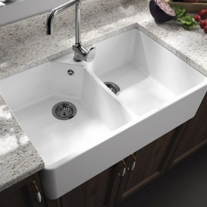 Turner Hastings Chester 800mm Double Flat Fireclay Butler Sink with Taphole and Overflow