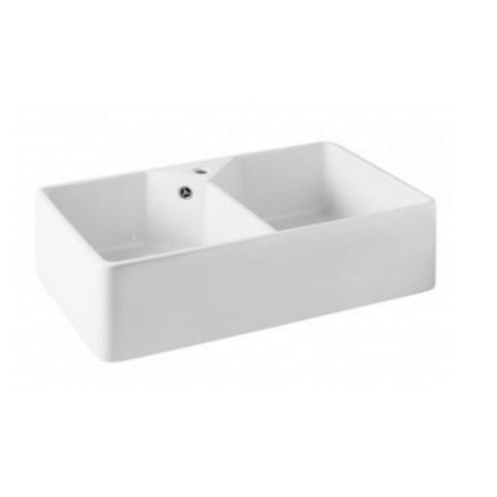 Turner Hastings Chester 800mm Double Flat Fireclay Butler Sink with Taphole and Overflow