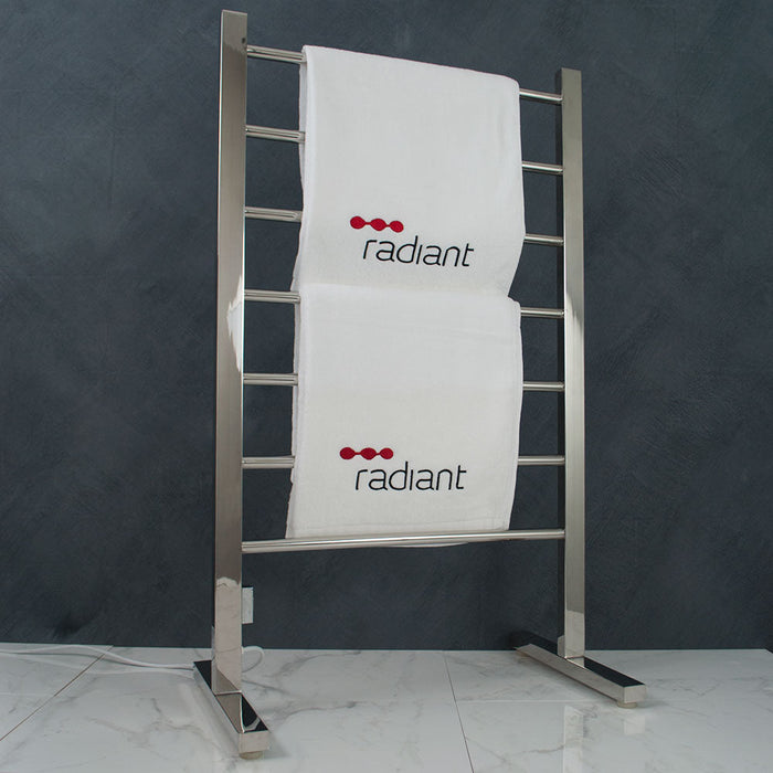 Radiant Heated Floor-Standing Towel Rail 600 x 1000mm - Mirror Polished